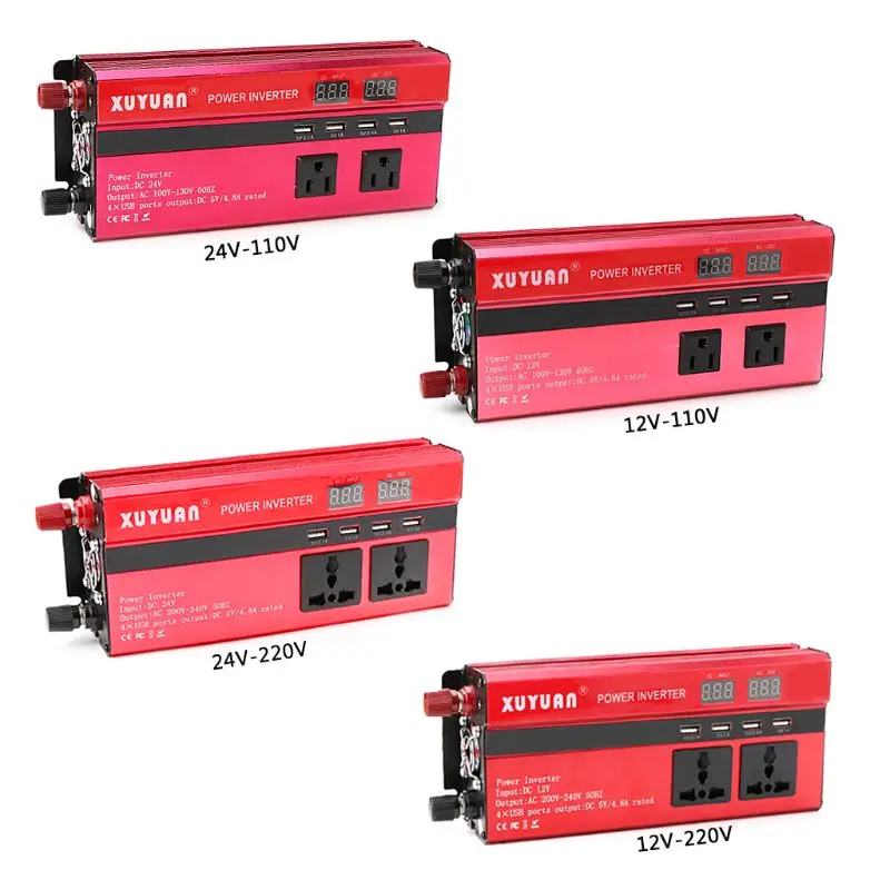 

5000W Solar Power Inverter Sine Wave LED 4 USB DC12V To AC110V/220V Convert 1XCF