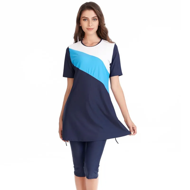 

Muslim Swimsuit Plus Size Women Islamic Burkinis With Swim Hat Sport Swimwear Ladies Short Sleeve Print Modest Hijab 2021 New