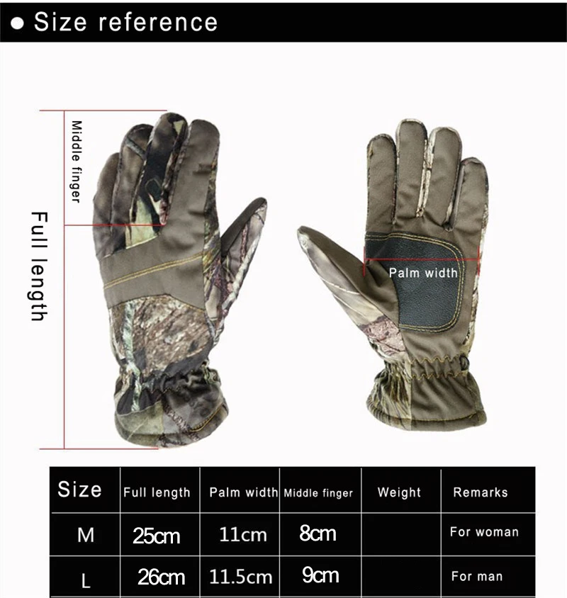 Men's Full Finger Hunting Gloves Bionic Camo Winter Warm Fleece Shooting Golves 