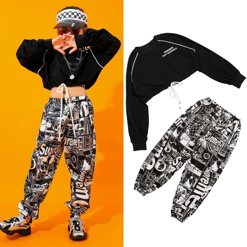 Top And Pant Детский костюм в стиле хип-хоп костюм в стиле джаз для девочек уличная одежда с длинными рукавами для мальчиков Детский Школьный костюм для сцены BI038 - Цвет: Top And Pant
