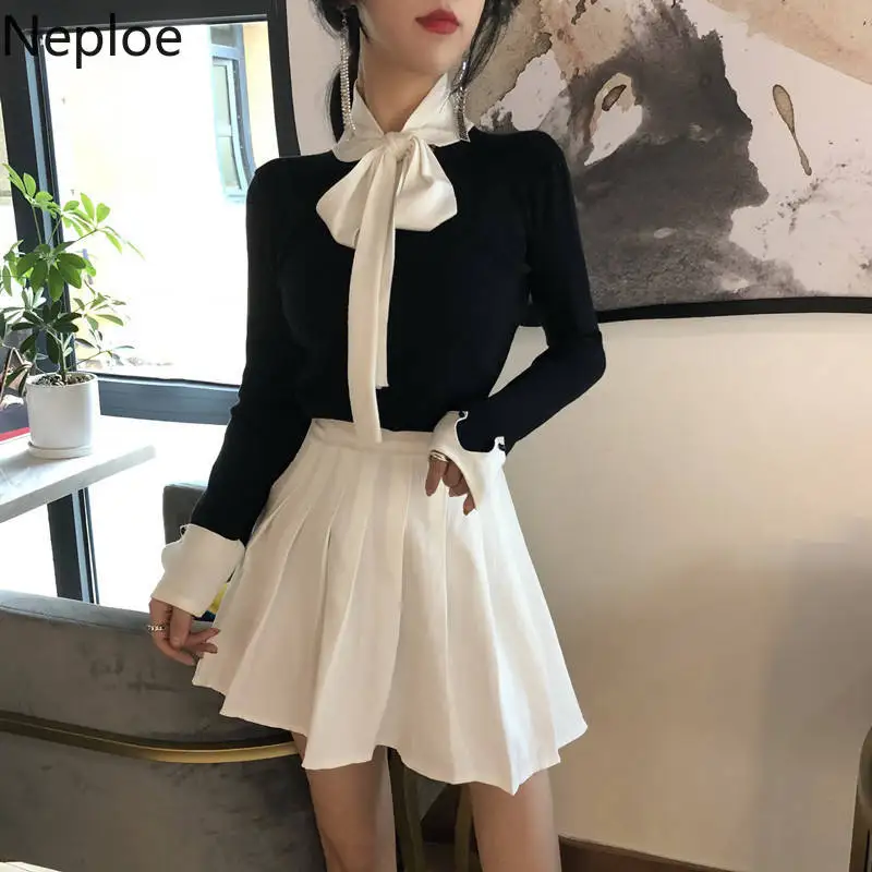 Neploe 2021 Korean Spring Women Slim Sweater Winter Clothes Knitted Jumper Lace Up Long Sleeve Elegant Pullover Pull Femme 90400 | Женская