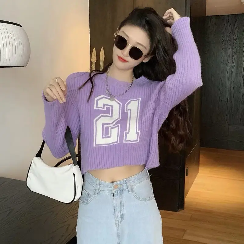 

Autumn and Winter 2020 New Korean Style Loose All -match Short Letter round Neck Sweater Women 's Casual Coat Fashion