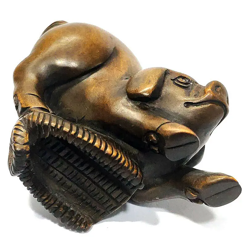 

Y7270 - 2 " Hand Carved Japanese Boxwood Netsuke Figurine Carving- Naughty Pig