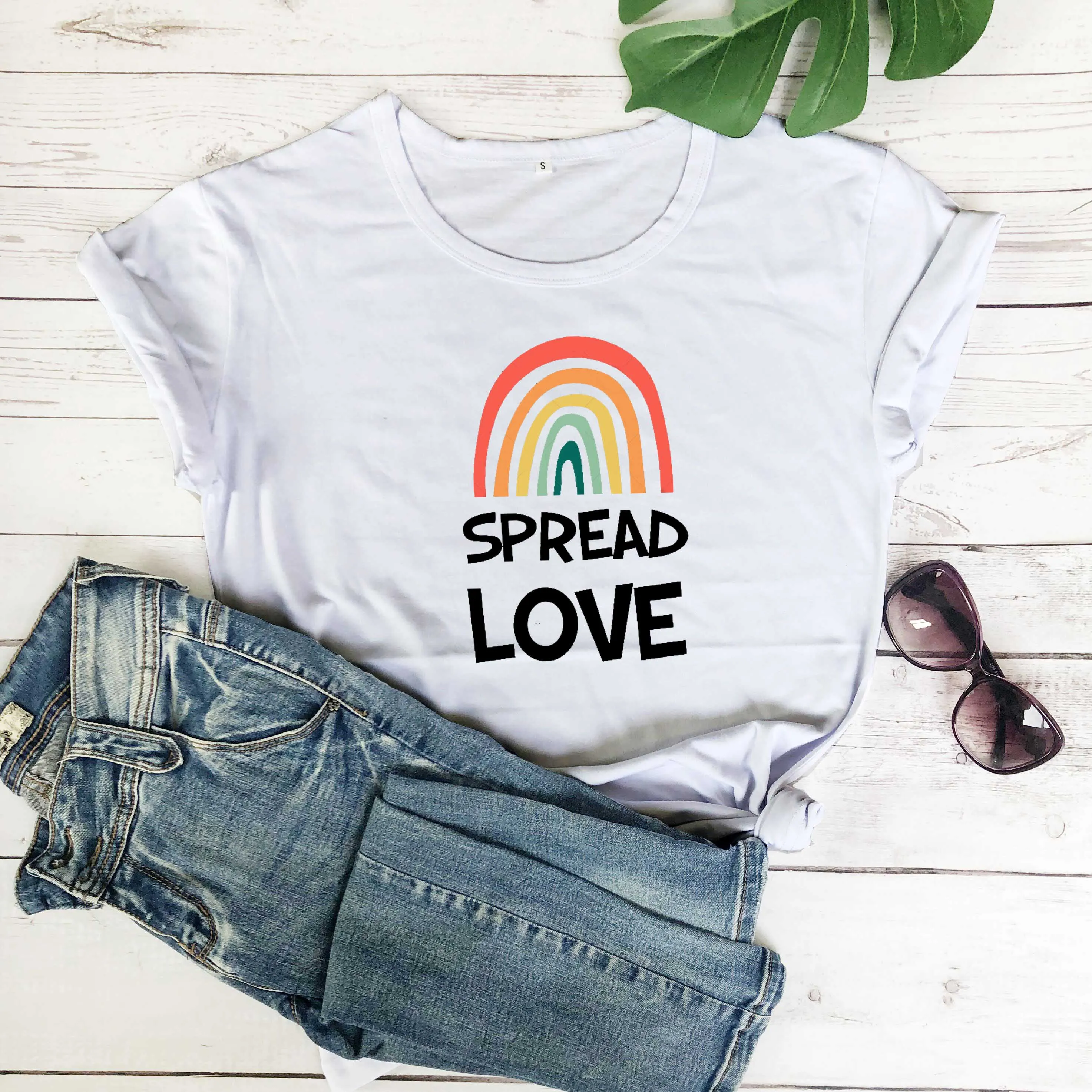 Футболка унисекс с рисунком радуги повседневная Молодежная из чистого хлопка в