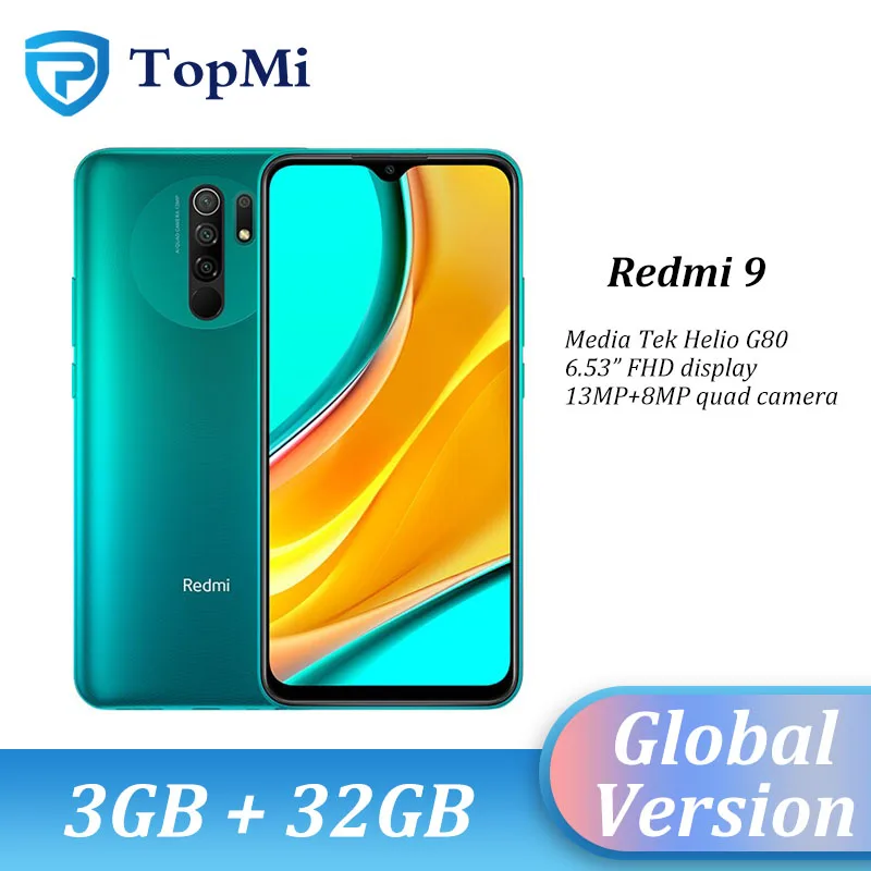 Смартфон Xiaom Redmi 9 3 Гб ОЗУ 32 ПЗУ Восьмиядерный процессор Media Tek Helio G80 задняя камера 13