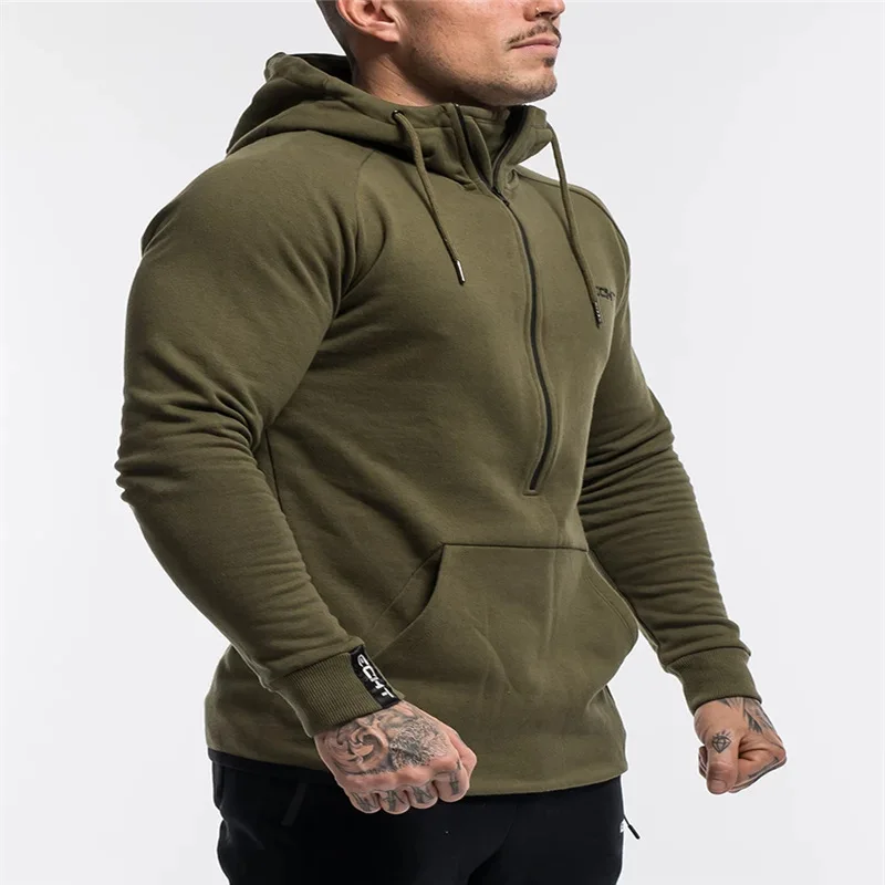 army green Новинка, мужские толстовки для тренажерного зала, для тренажерного зала, для фитнеса, бодибилдинга, свитер, пуловер, спортивная одежда, мужская куртка с капюшоном для тренировок, одежда - Цвет: army green