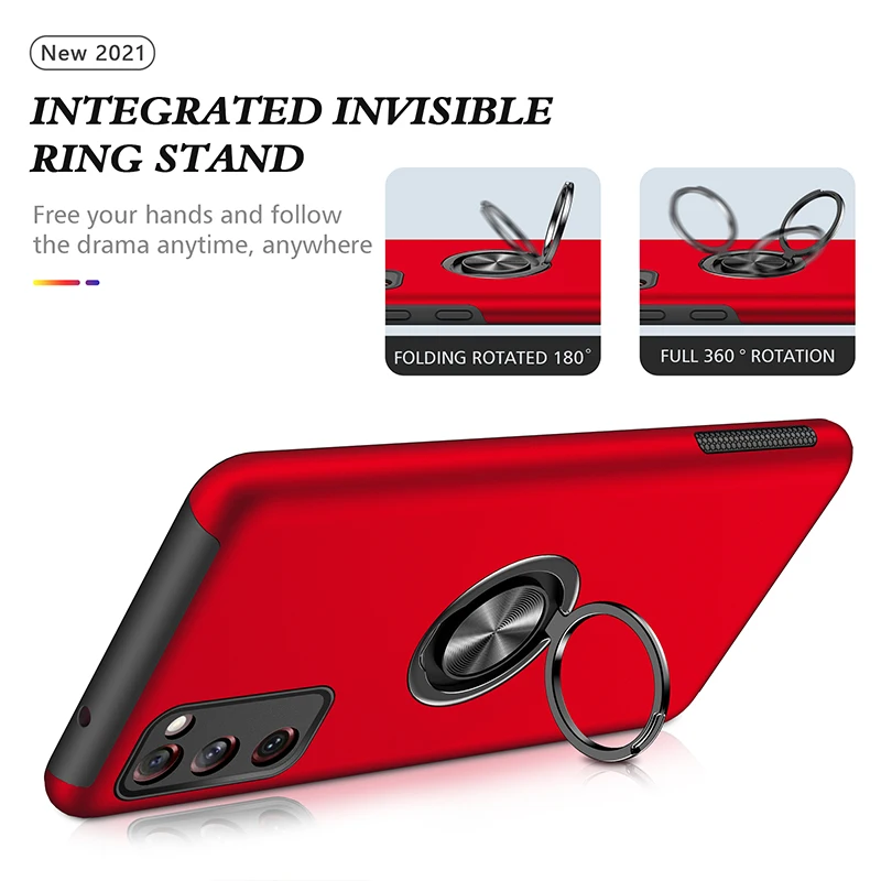 

For Samsung Galaxy A21S Cases Shockproof Armor Phone Cover For Samsung A21S A21 S A 21S Matte Car Magnetic Ring Holder Cases