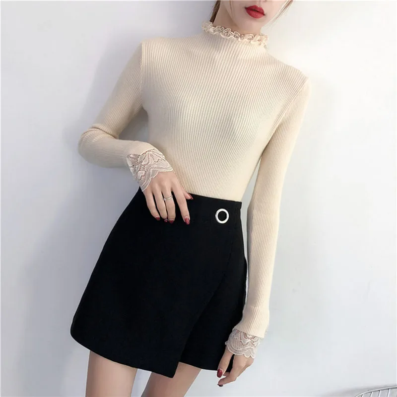 Женский свитер с длинным рукавом WWENN однотонный облегающий эластичный высоким