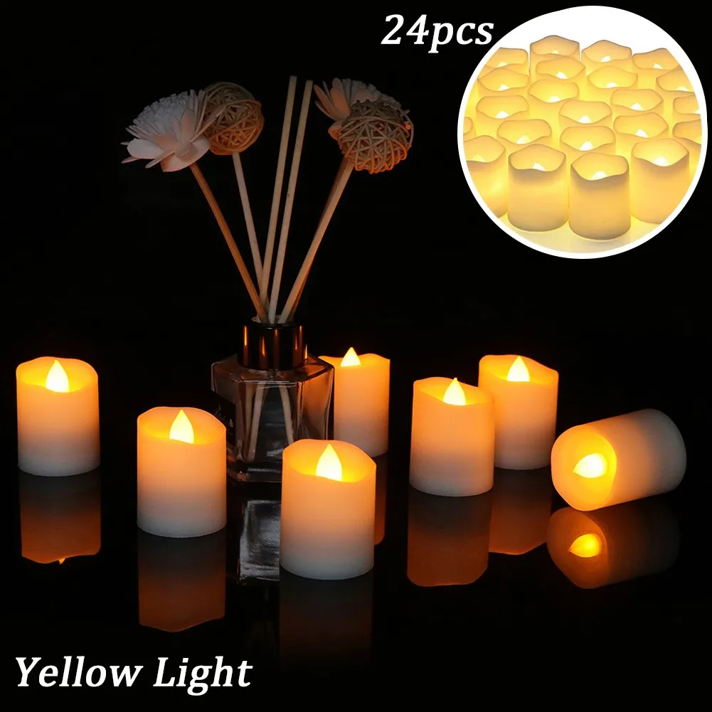 

24pcs/set LED Candle Lights New Year LED Candle Atmosphere Decoration Supplies Small Tea Wax Home Party Decorations