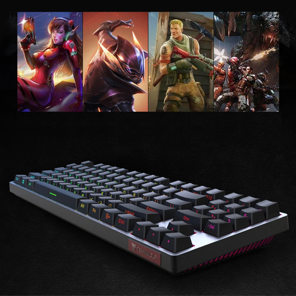 TEAM WOLF X59 RGB Gaming Mechanical Keyboard Using Cherry Mx switches Portable 89 Keys Side text Glow keycaps Blue Red Switch