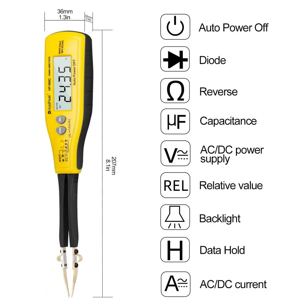 990C умный SMD тестер умные пинцеты Цифровой мультиметр RC диод Авто Диапазон