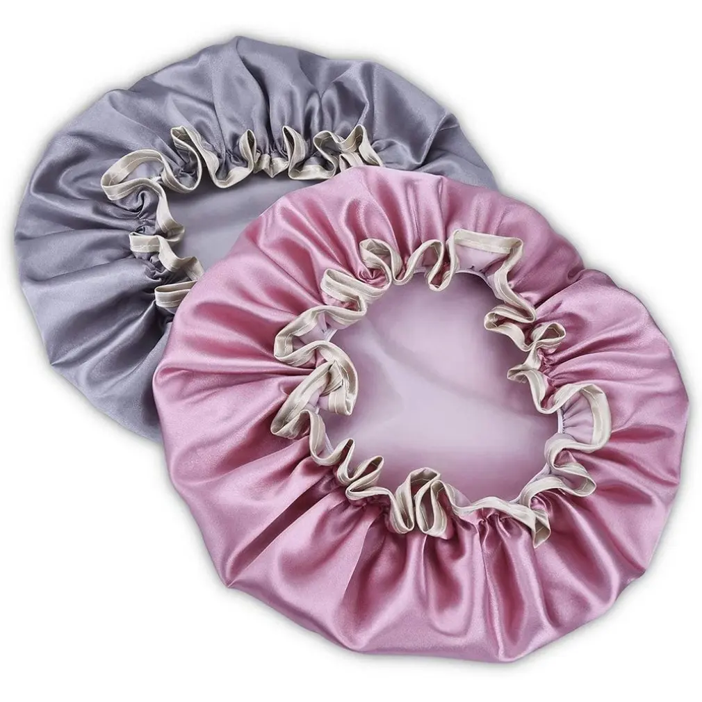 

New 2Pcs Elastic Double Layer Bathing Cap Elastic Flexible Band Waterproof Roomy Reusable Bath Cap For Women