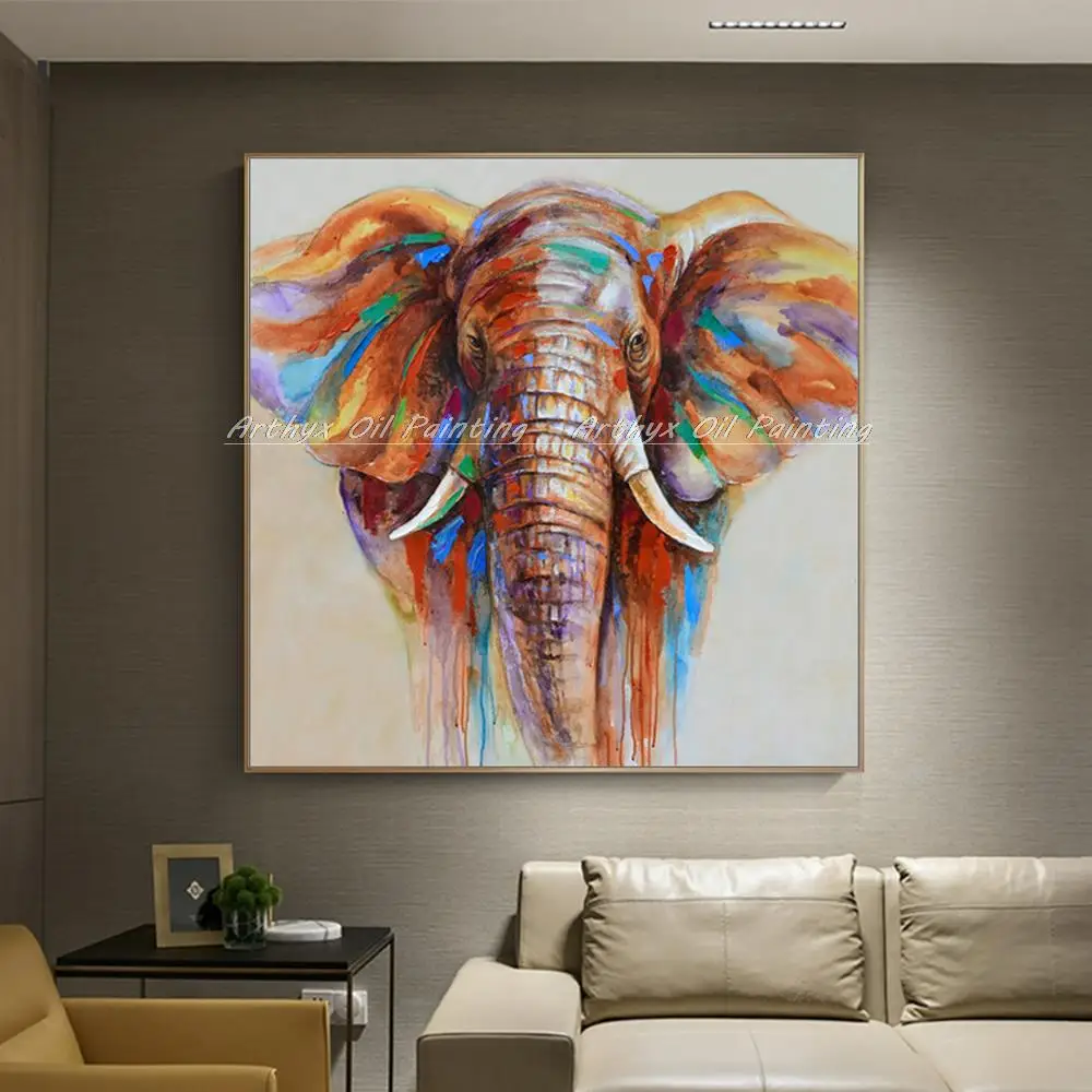 

Картина маслом Arthyx на холсте, ручная роспись, слон, животные, современное поп-арт, абстрактные настенные картины для детской комнаты, украше...