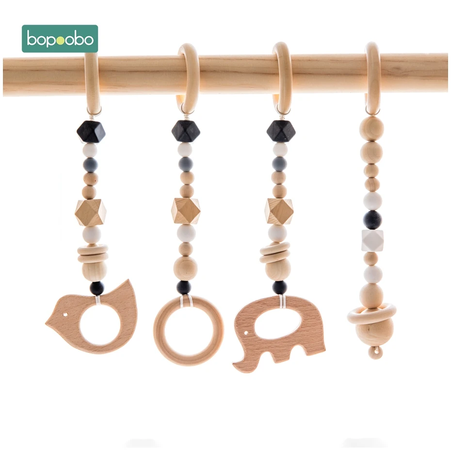 Black Set Bopoobo детская деревянная цепочка жевательный браслет детский мобильный деревянный прорезыватель погремушка для листьев игрушка может жевать BPA Бесплатно Детские Прорезыватели подарки - Цвет: Black Set