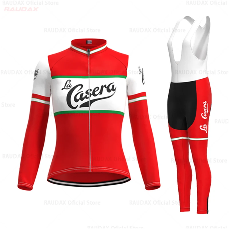 

1973 Spain La Casera Team Retro Long Cycling Jersey Set Unisex Red Summer MTB Bike Uniform Maillot Ropa Ciclismo Road Bike Suit