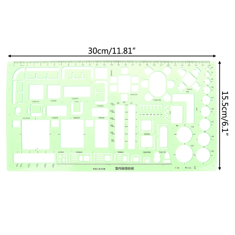 

Green Plastic Circles Square Geometric Template Ruler Stencil Measure Tool drawing ruler Students School Stationery C26