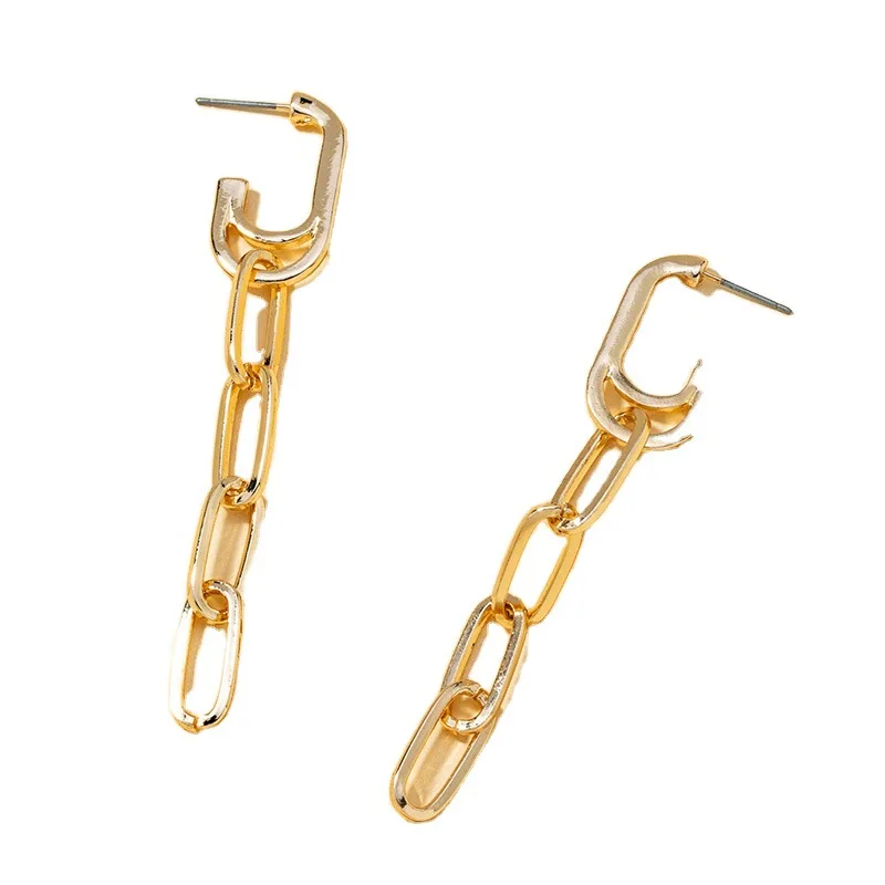 

NEW Punk Link Chain Tassel Long Dangle Earrings For Women Hip Hop Vintage Creative Cool Trendy Drop Earrings Statement Jewelry