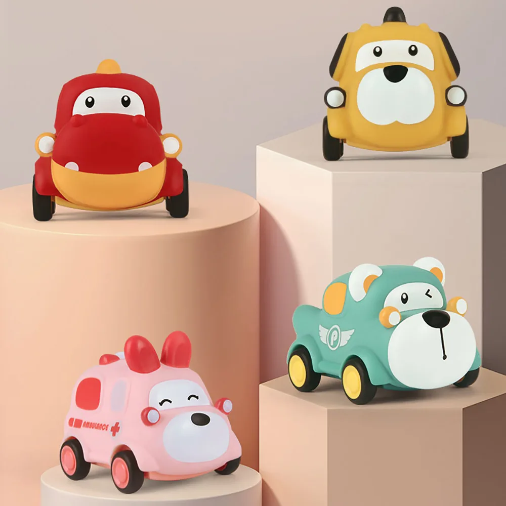 

4 pcs/set Mini Car Vinyl Animal Children's Inertia Car Soft Rubber Dinosaur Fall Resistant Baby Cartoon Car Toy