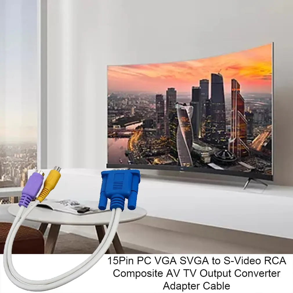 

1pcs 15Pin PC VGA SVGA TO S-Video RCA Composite AV TV Out Converter Adapter Cable