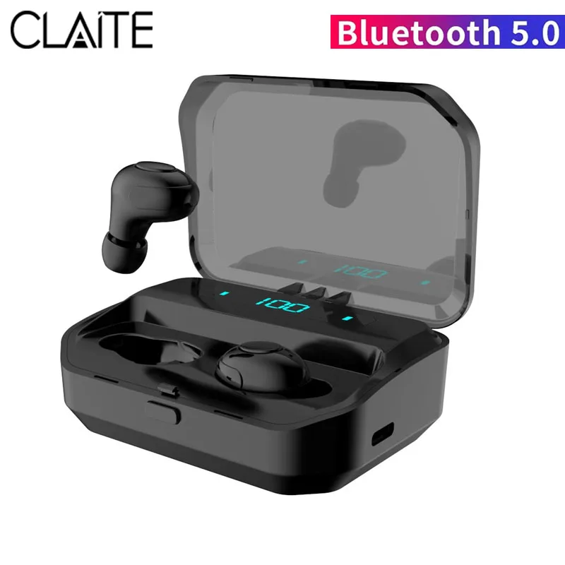 CLAITE TWS Беспроводные bluetooth 5 0 наушники HiFi 2200 мАч стерео с шумоподавлением type C Handfree