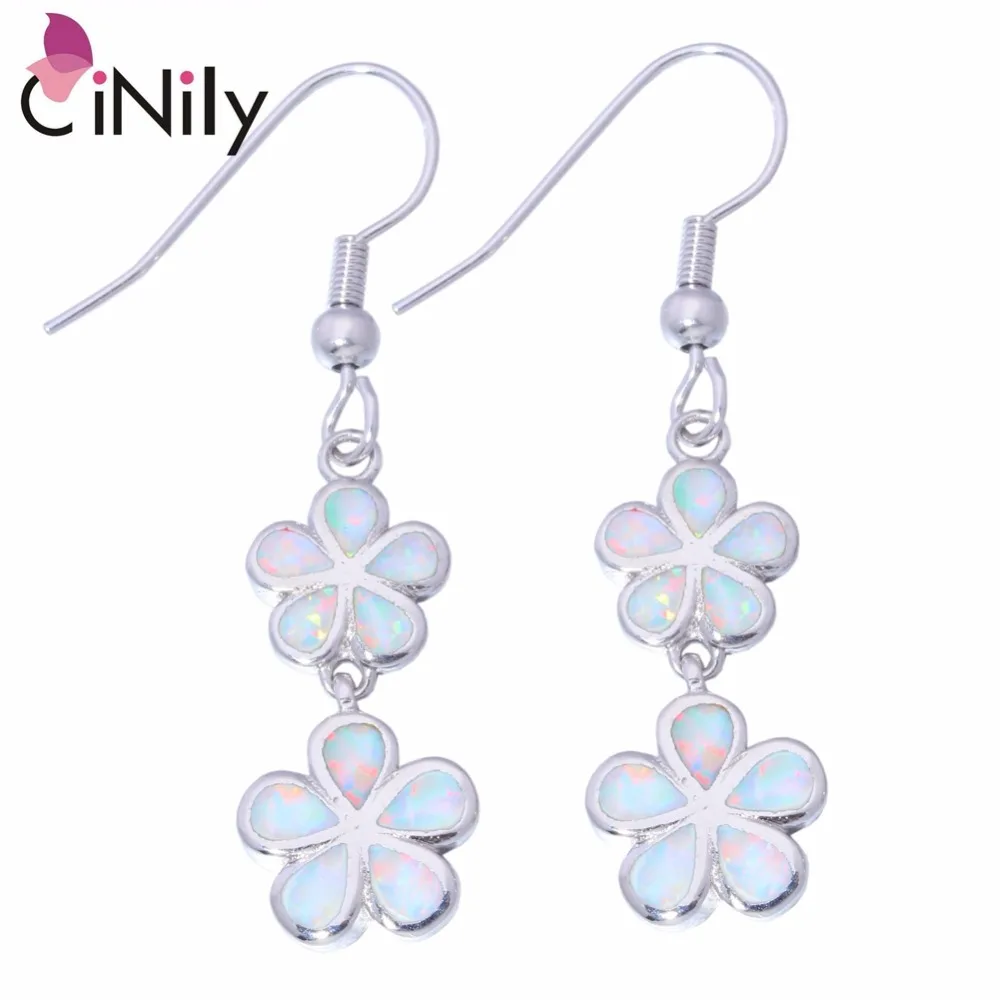 

CiNily Created Blue White Fire Opal Silver Plated Wholesale for Women Jewelry Wedding Party Drop Earrings 1 5/8" OH3001 OH3002