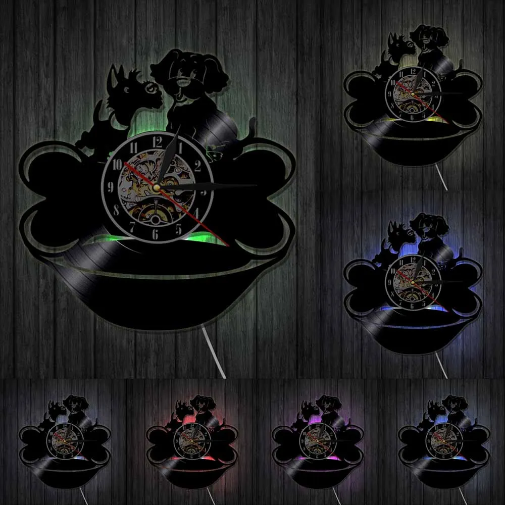 Настенные часы с черными мопсами и костями настенные виниловой записью щенков в
