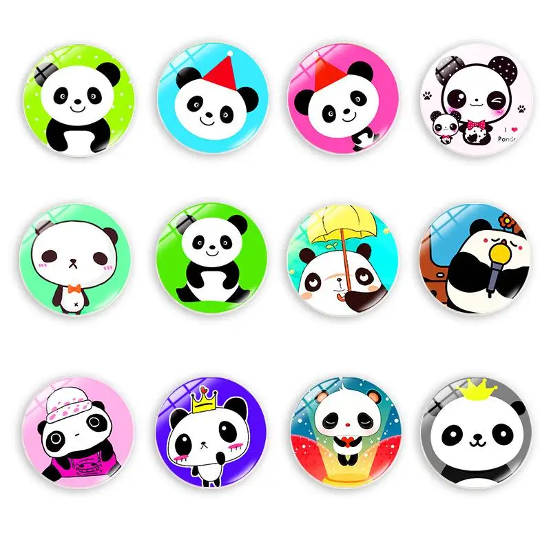 

Random Mix 10 Pcs Cartoon Panda Pattern Round Glass Cabochon Necklace DIY Glass Patch Dome Flat Back Jewelry Findings Wholesale