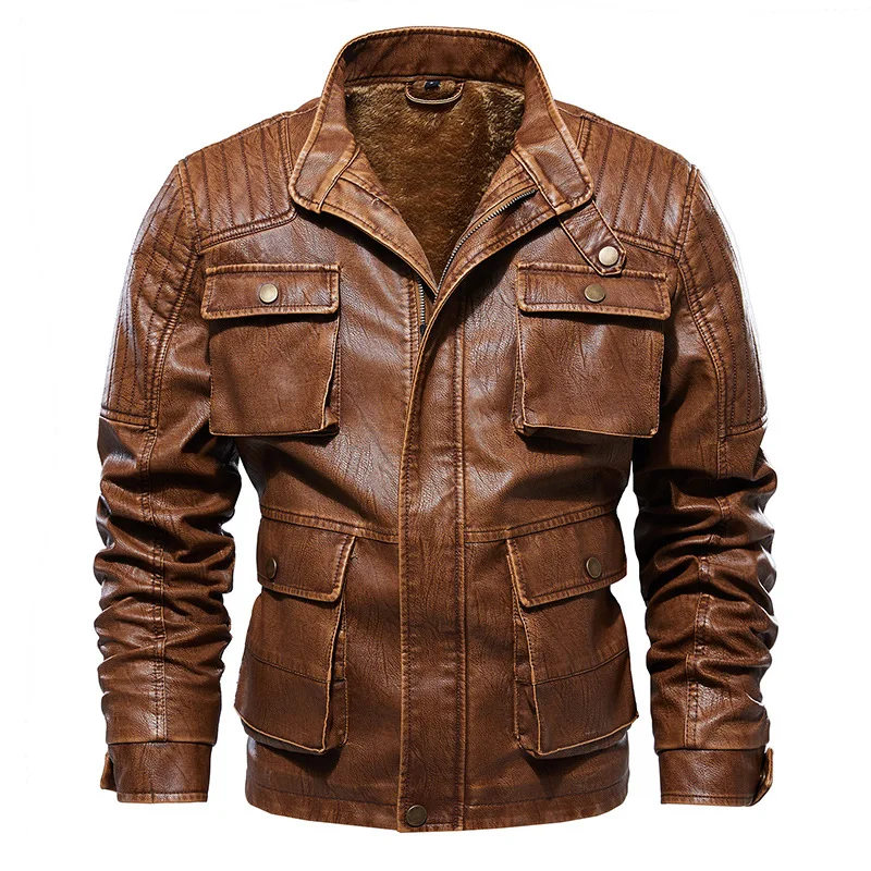 

Mens Winter Coat Turn-down Collar Wind Proof Leathsr Jacket Men