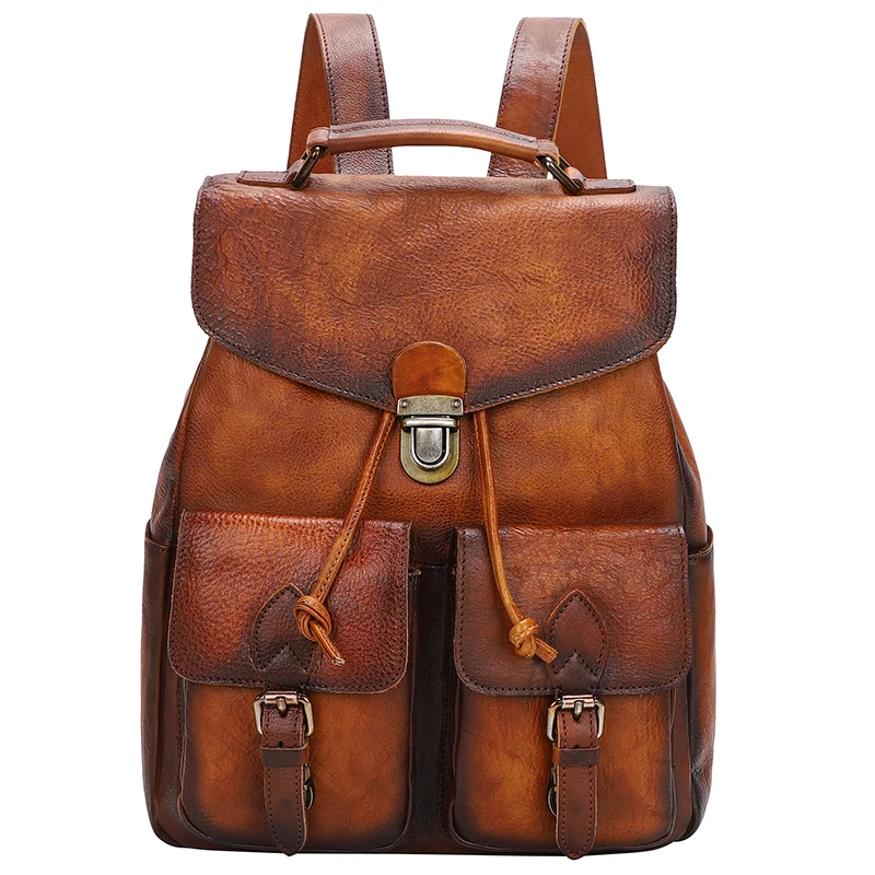 

High quality full grain leather coffee luxury fashion backpack for woman