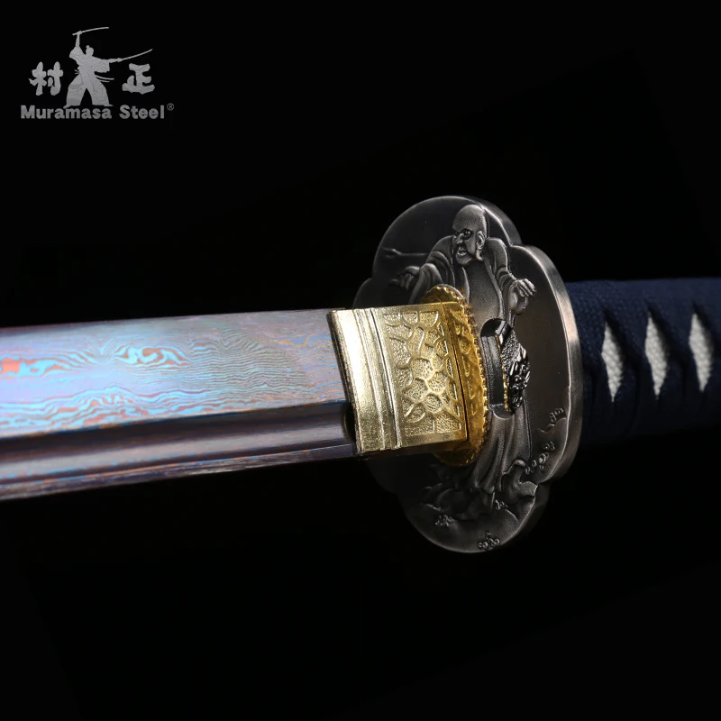 

Real Japanese Sword Folded Steel Blade Series-Full Tang Sharp Ready For Cutting Straw Mat-Colourful Wood Saya-Katana/ Blue Blade