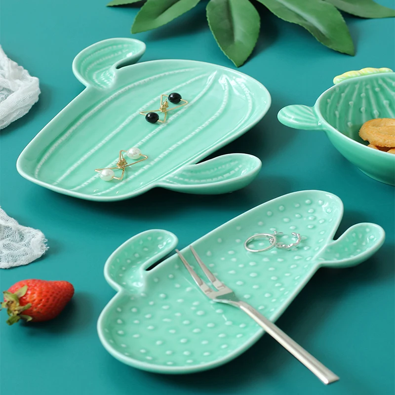 

Cactus Ceramic Plate Children Tableware Breakfast Bowl Household Cactus Shaped Tableware Fruit Salad Snack Plates Snack Dishs