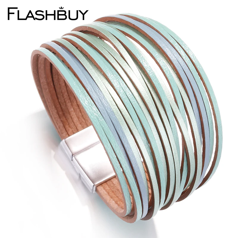 Flashbuy 4 цветной Многослойный кожаный браслет для женщин Femme Bohemia металлические браслеты женские ювелирные изделия подарок аксессуары
