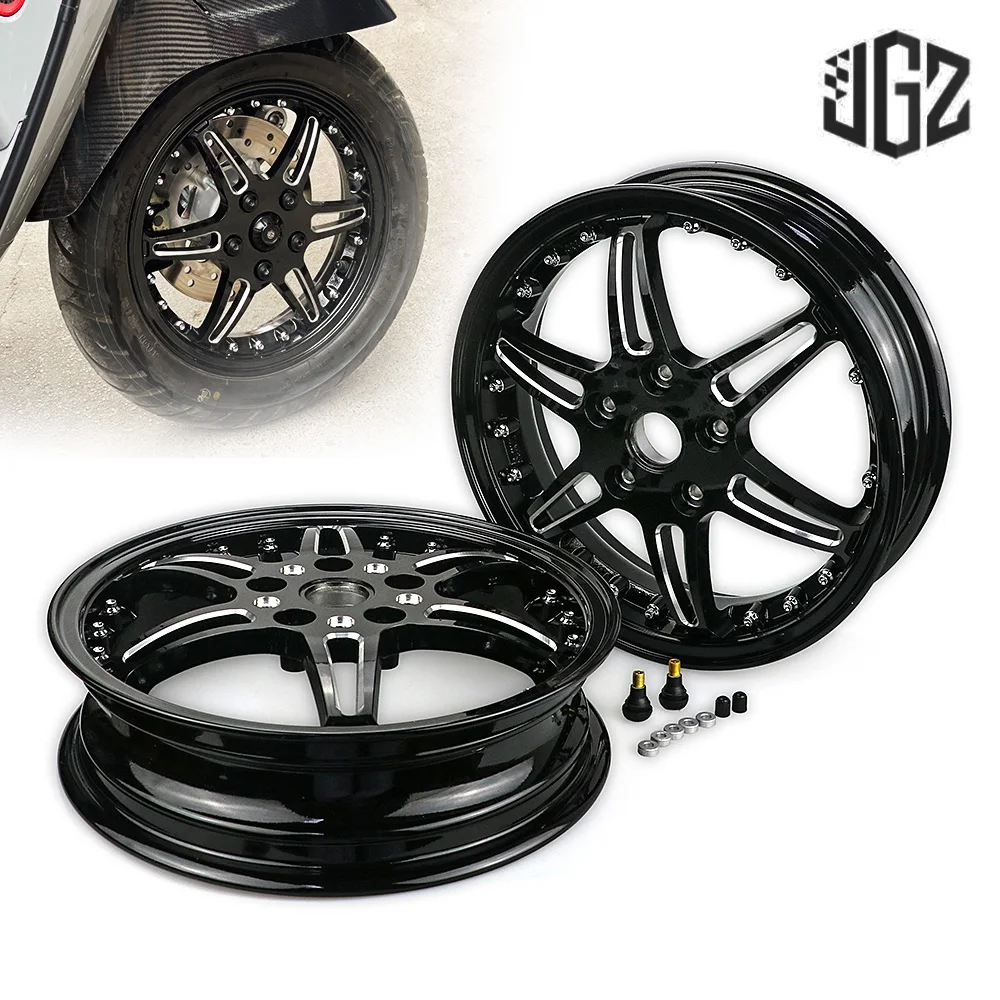 

Pair Motorcycle Classic CNC Aluminum High Toughness Wheel Rims Hub Frame Kit for VESPA GTS 250 300 GTV 300ie Accessories Black