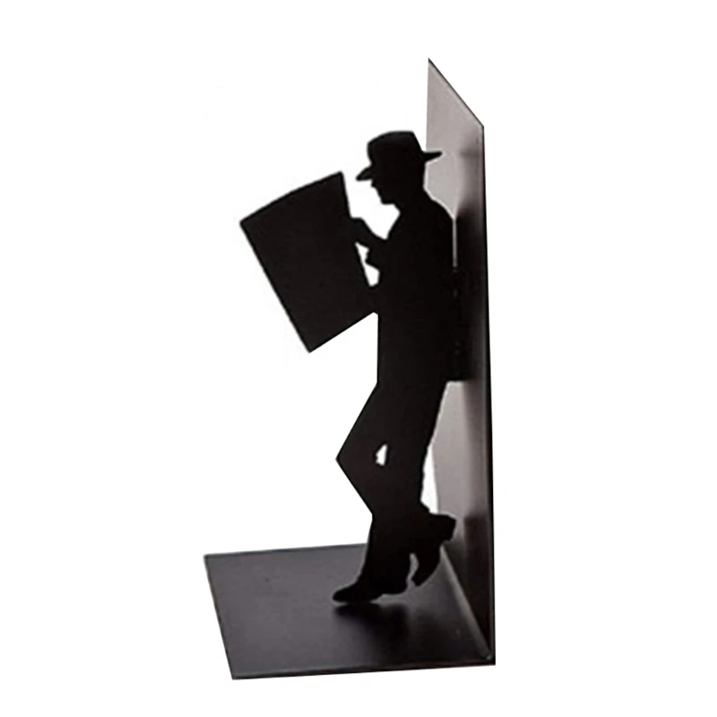 

1XCB Iron Figure Bookends Reading Book Support Retro Non-Skid Book Ends Stoppers for Shelves Home Office Table Desktop Decor