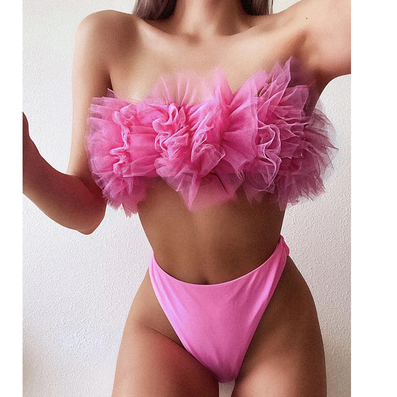 

Бикини женское Сетчатое, с завышенной талией, с открытыми плечами