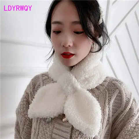 Плюшевый шарф женский зимний из овечьей шерсти Корейская версия с крестом