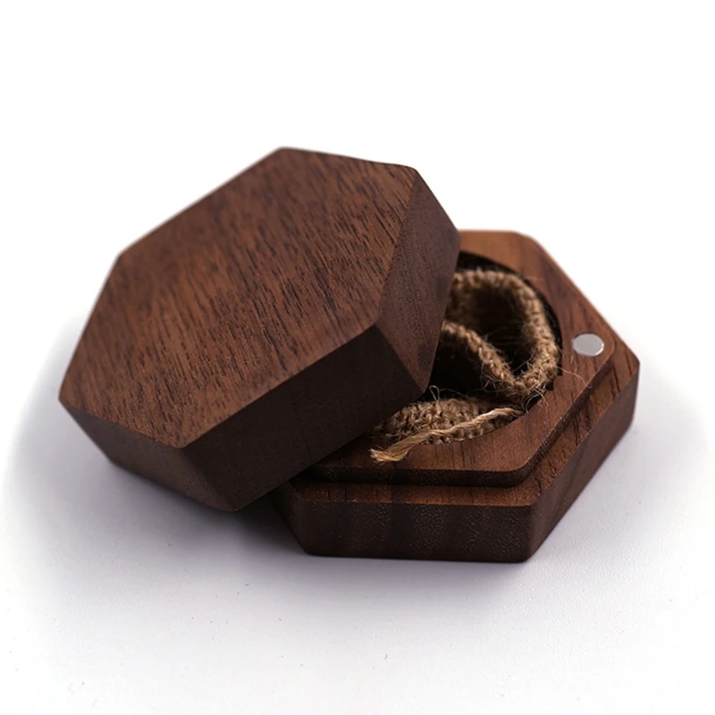 

Black Walnut Hexagon Personalized Rustic Wedding Wood Ring Box Holder Wedding Ring Bearer Jewelry Box for Wedding Gift C7AF