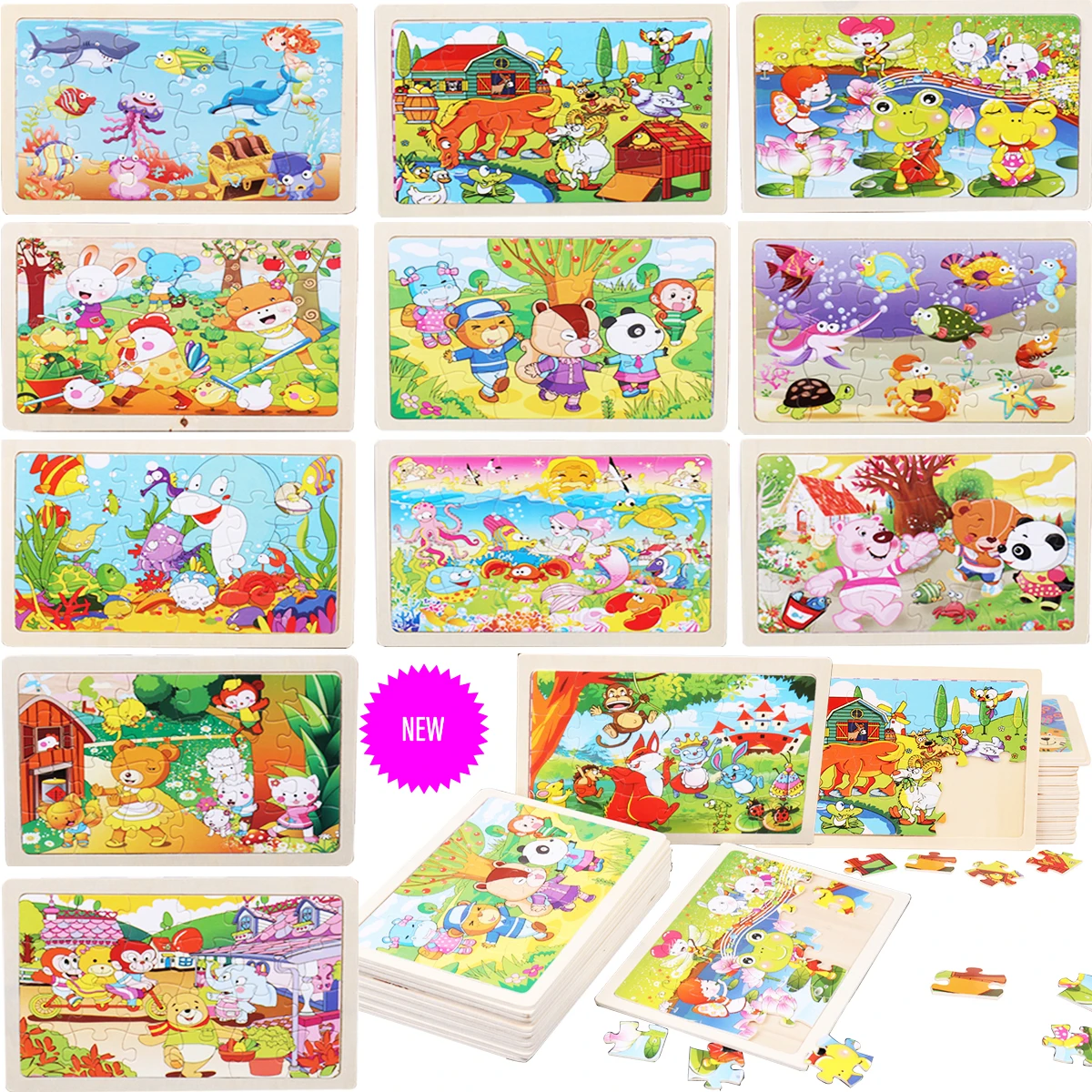 

Kids Wooden Puzzles Toys Early Education Learning Cartoon Animal Underwater World Jigsaw Puzzle Interactive Toy Children Gifts
