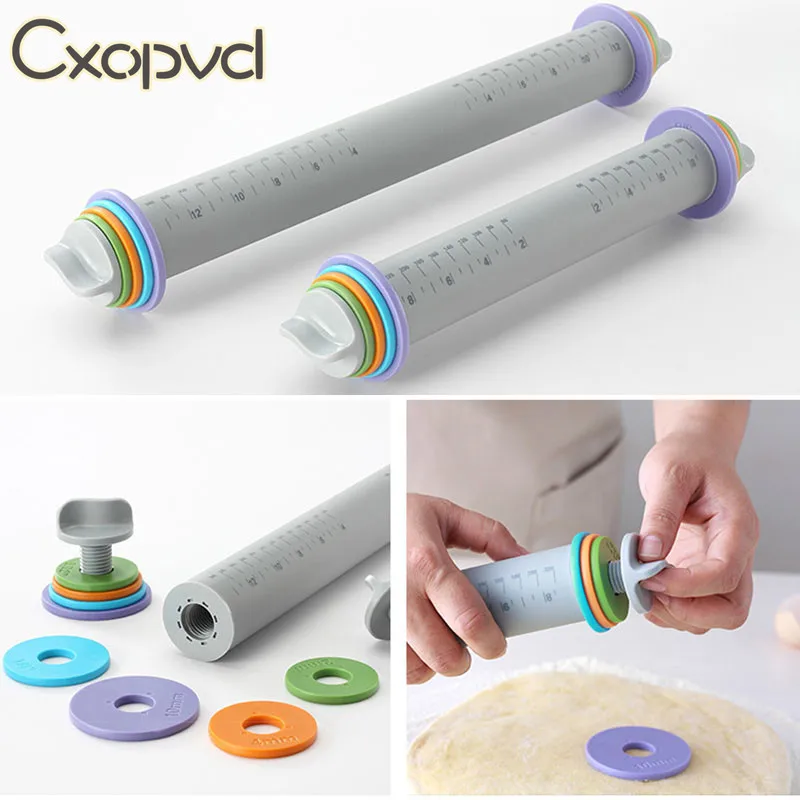 

Multifunctional Fondant Cake Pastry Thickness Adjustable Rolling Pins Easy Clean Silicone Rolling Pin Decorating Bakeware Tools