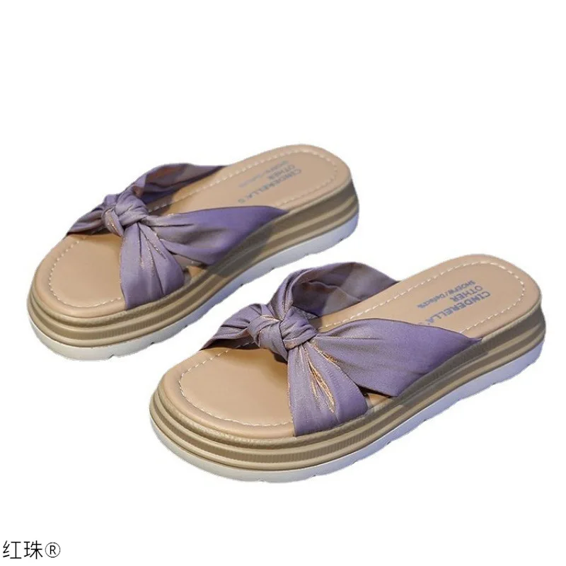 

Новинка лета 2021, Женская пляжная обувь на толстой подошве, Повседневные тапочки с бантом, Женская универсальная обувь