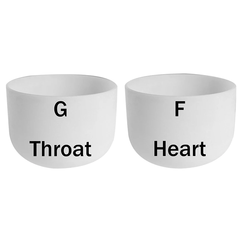 

2x 8Inch Note Perfect Sound G Throat/F Heart Chakra Frosted Quartz Crystal Singing Bowl