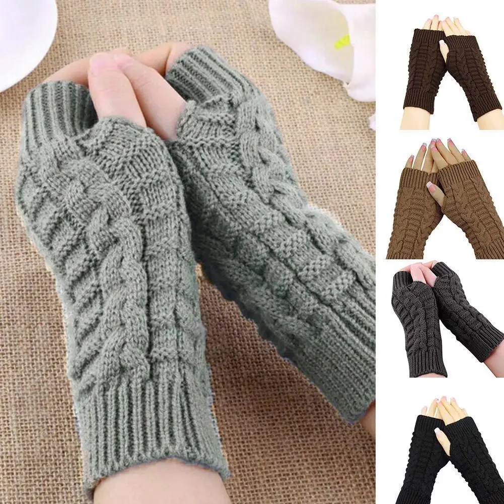 

Женские Стильные теплые зимние перчатки, вязаные крючком полуперчатки, митенки с мягкими пальцами, унисекс, вязаные перчатки J1F1