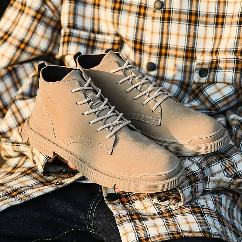 Мужские ковбойские ботинки бежевые кожаные повседневные Ботинки Martin на