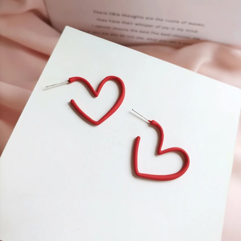 

S925 needle Sweet Love Earrings Fashion Korean Metal Alloy Coating Red Honey Heart Drop Earrings For Women Jewelry Girl Gifts