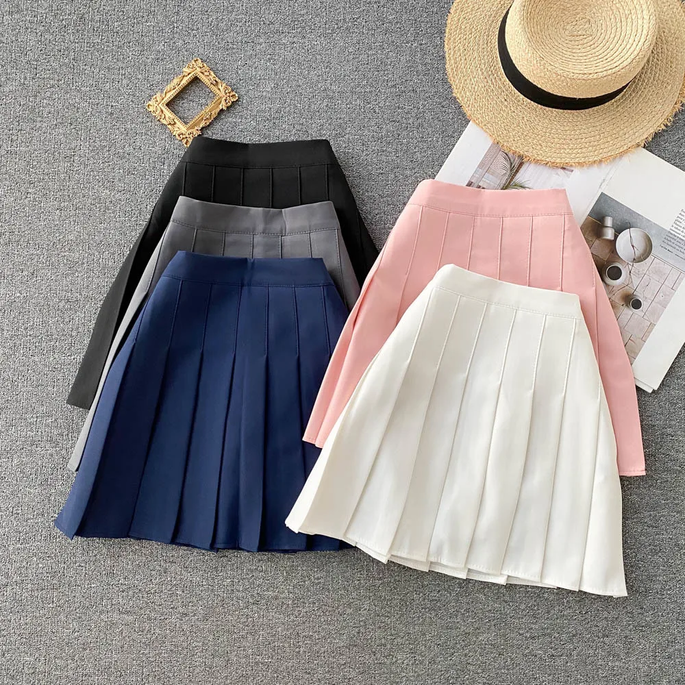 

Korean Chic Women's Skirt Solid Color High Waist Pleated Skirt 2022 Fashion Summer Gilrs Students Cute A-line Mini Skirts