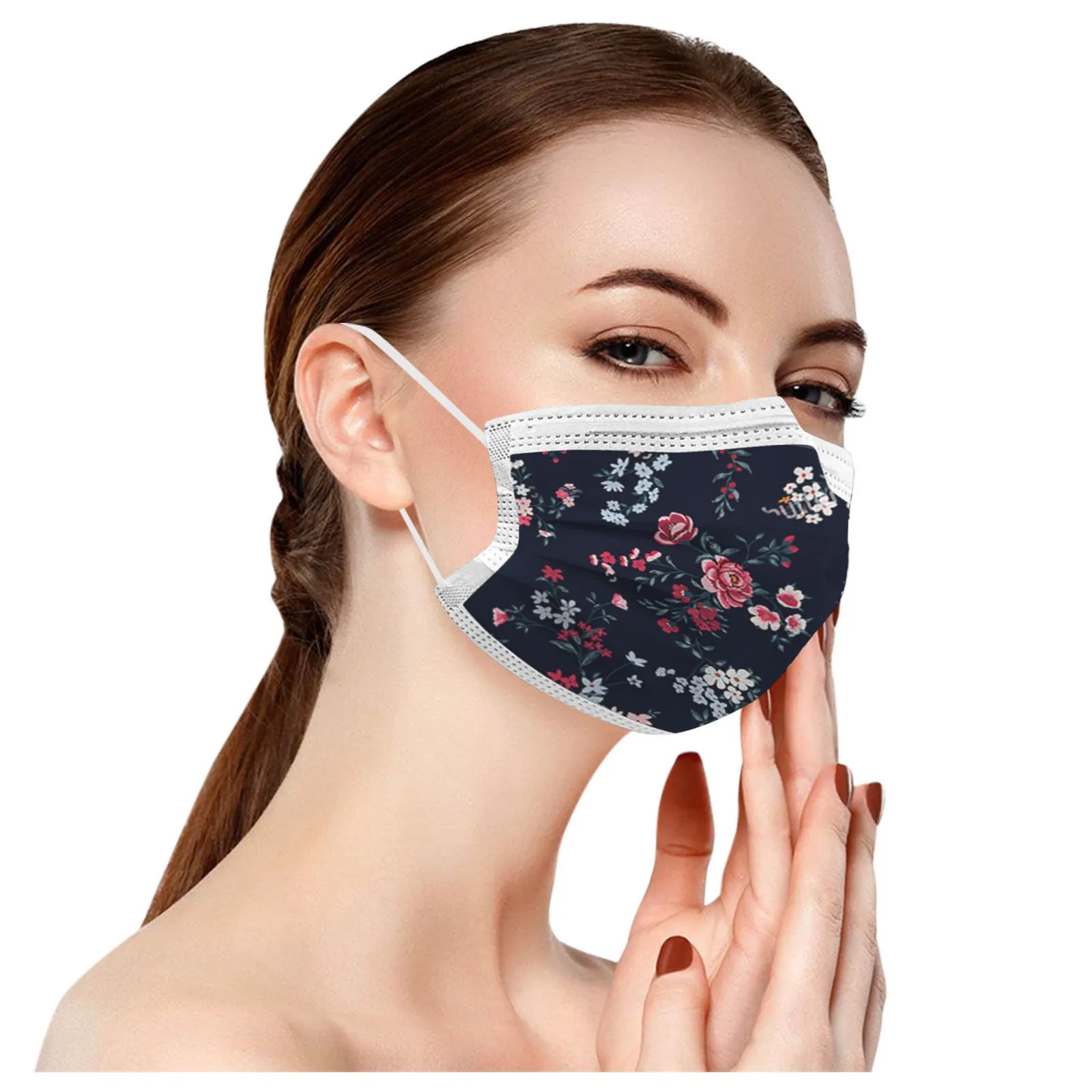 

20PC Adults Mask Flower Print 3-layer high-density protection Disposable Ear Loop Dustproof Windproof Outdoor Face Cover Masque