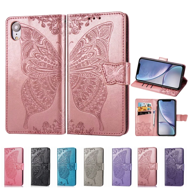 Кожаный чехол для телефона с узором бабочки iPhone 6 6S Plus 7 8 11 Pro Max подставка Apple X XS