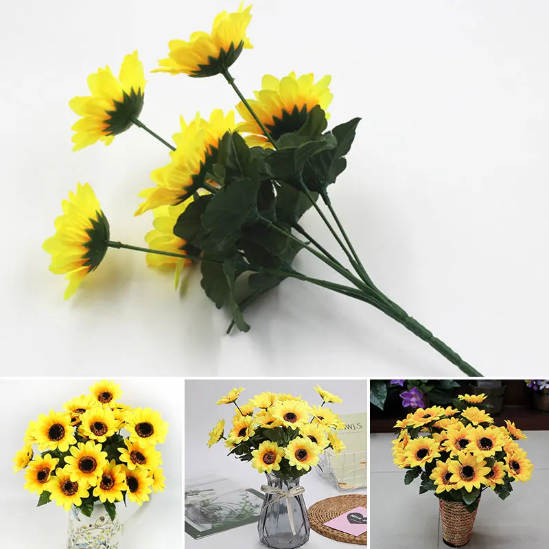 

7 Heads Artificial Sunflower Fake Flowers Bouquet for Home Garden Decoration DIY Handicrafts Floral Simulated Flowers X9A5983