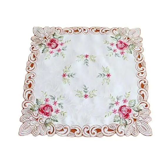 Роскошная Розовая атласная квадратная скатерть коврик с вышивкой кружево