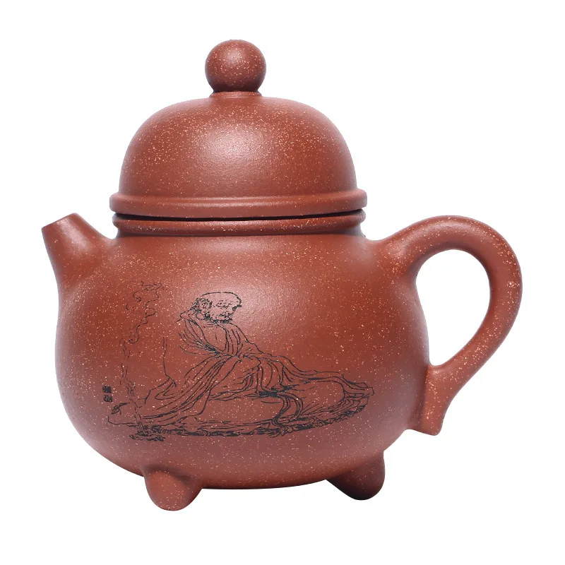 

Yixing Famous Down Slope Mud Dark-red Enameled Pottery Teapot Full Manual Three Foot Milk Ding Teapot Mixed Batch Tea Set